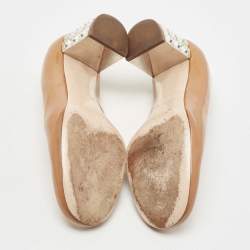 Miu Miu Brown Patent Leather Crystal Embellished Block Heel Pumps Size 36