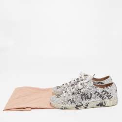 Miu Miu Silver Coarse Glitter Logo Print Low Top Sneakers Size 40