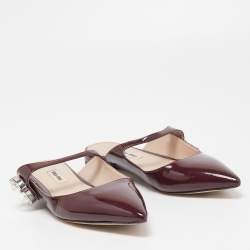 Pre Owned Miu Miu Burgundy Patent Leather Embellished Pointed Toe Mules Size 36