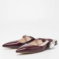 Pre Owned Miu Miu Burgundy Patent Leather Embellished Pointed Toe Mules Size 36