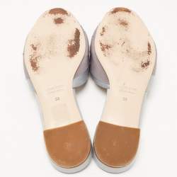 مملوكة مسبقًا Miu Miu Grey Satin Crystal Embellished Flat Slides Size 38