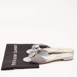 مملوكة مسبقًا Miu Miu Grey Satin Crystal Embellished Flat Slides Size 38