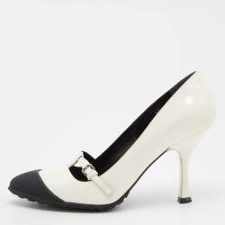 Pre Owned حذاء كعب عالي ميو ميو جلد أبيض/أسود مقدمة مستديرة مقاس 37