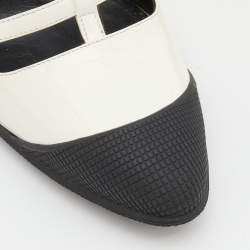 Pre Owned حذاء كعب عالي ميو ميو جلد أبيض/أسود مقدمة مستديرة مقاس 37