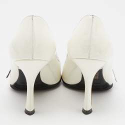 Pre Owned حذاء كعب عالي ميو ميو جلد أبيض/أسود مقدمة مستديرة مقاس 37