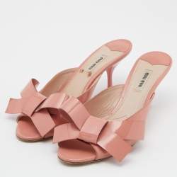 Miu Miu Pink Patent Leather Bow Slide Sandals Size 40