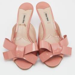 Miu Miu Pink Patent Leather Bow Slide Sandals Size 40