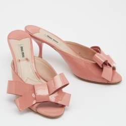 Miu Miu Pink Patent Leather Bow Slide Sandals Size 40