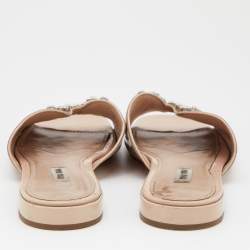 Miu Miu Beige Patent Leather Crystal Embellished Flat Slides Size 40
