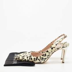 Miu Miu Light Yellow Printed Patent Leather Slingback Pumps Size 40