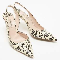 Miu Miu Light Yellow Printed Patent Leather Slingback Pumps Size 40