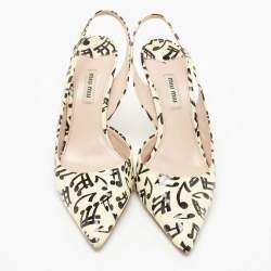 Miu Miu Light Yellow Printed Patent Leather Slingback Pumps Size 40