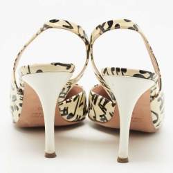 Miu Miu Light Yellow Printed Patent Leather Slingback Pumps Size 40