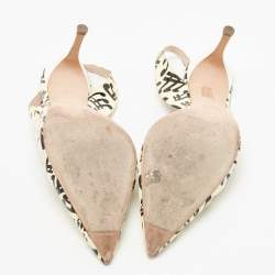 Miu Miu Light Yellow Printed Patent Leather Slingback Pumps Size 40