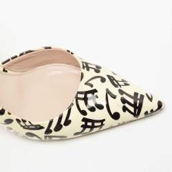 Miu Miu Light Yellow Printed Patent Leather Slingback Pumps Size 40