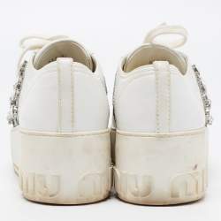Miu Miu White Leather Crystal Embellished Platform Sneakers Size 37