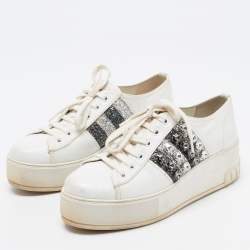 Miu Miu White Leather Crystal Embellished Platform Sneakers Size 37
