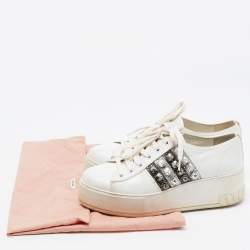 Miu Miu White Leather Crystal Embellished Platform Sneakers Size 37