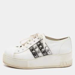 Miu Miu White Leather Crystal Embellished Platform Sneakers Size 37