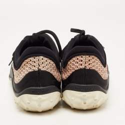 Pre Owned Miu Miu Black/Pink Neoprene and Mesh Crystal Embellished Low Top Sneakers Size 40