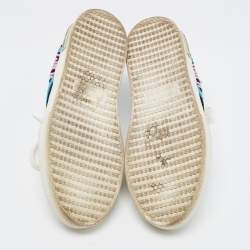 Miu Miu Silver/White Leather and Glitter Patch Slip on Sneakers Size 40