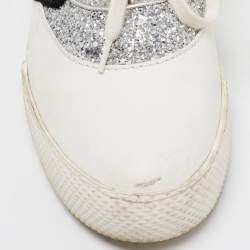 Miu Miu Silver/White Leather and Glitter Patch Slip on Sneakers Size 40