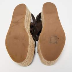Miu Miu Dark Brown Suede Strappy Espadrille Platform Sandals Size 36