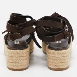 Miu Miu Dark Brown Suede Strappy Espadrille Platform Sandals Size 36