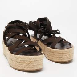 Miu Miu Dark Brown Suede Strappy Espadrille Platform Sandals Size 36