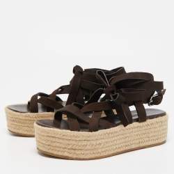 Miu Miu Dark Brown Suede Strappy Espadrille Platform Sandals Size 36