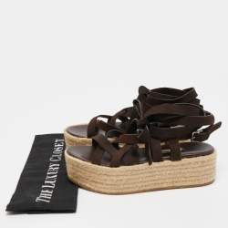 Miu Miu Dark Brown Suede Strappy Espadrille Platform Sandals Size 36
