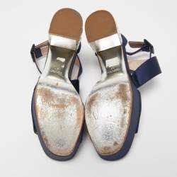 Miu Miu Navy Blue Satin Crystal Embellished Block Sandals Size 37
