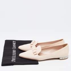 Miu Miu Light Pink Patent Leather Bow Crystal Embellished Smoking Slippers Size 36