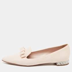 Miu Miu Light Pink Patent Leather Bow Crystal Embellished Smoking Slippers Size 36