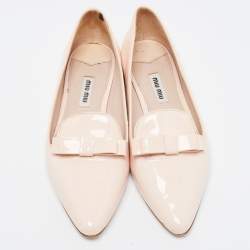 Miu Miu Light Pink Patent Leather Bow Crystal Embellished Smoking Slippers Size 36