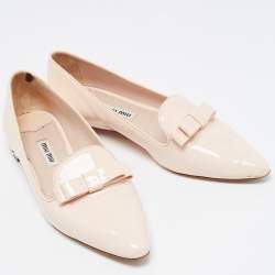 Miu Miu Light Pink Patent Leather Bow Crystal Embellished Smoking Slippers Size 36