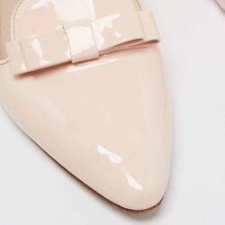 Miu Miu Light Pink Patent Leather Bow Crystal Embellished Smoking Slippers Size 36