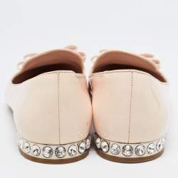 Miu Miu Light Pink Patent Leather Bow Crystal Embellished Smoking Slippers Size 36
