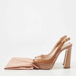 Miu Miu Brown Patent Leather Open Toe Platform Slingback Pumps Size 41