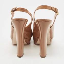 Miu Miu Brown Patent Leather Open Toe Platform Slingback Pumps Size 41