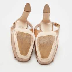 Miu Miu Brown Patent Leather Open Toe Platform Slingback Pumps Size 41