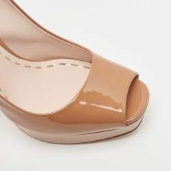 Miu Miu Brown Patent Leather Open Toe Platform Slingback Pumps Size 41