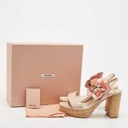 Miu Miu Beige Patent Leather Ankle Strap Sandals Size 40