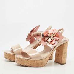 Miu Miu Beige Patent Leather Ankle Strap Sandals Size 40