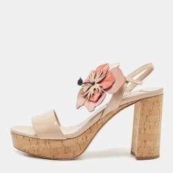 Miu Miu Beige Patent Leather Ankle Strap Sandals Size 40
