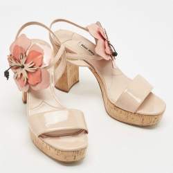 Miu Miu Beige Patent Leather Ankle Strap Sandals Size 40