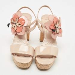 Miu Miu Beige Patent Leather Ankle Strap Sandals Size 40