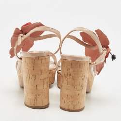 Miu Miu Beige Patent Leather Ankle Strap Sandals Size 40