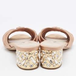Miu Miu Beige Satin Crystal Embellished Block Heel Slide Size 38