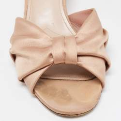 Miu Miu Beige Satin Crystal Embellished Block Heel Slide Size 38